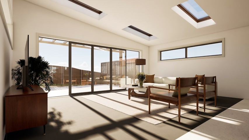 3d interior design living room with natural light